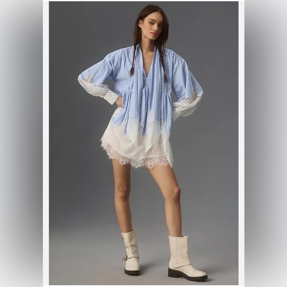 Anthropologie Maeve V-Neck Ombre Lace Mini Shirt Dress NWOT